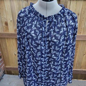 LOFT women's sheer long sleeve butterfly print top SMALL